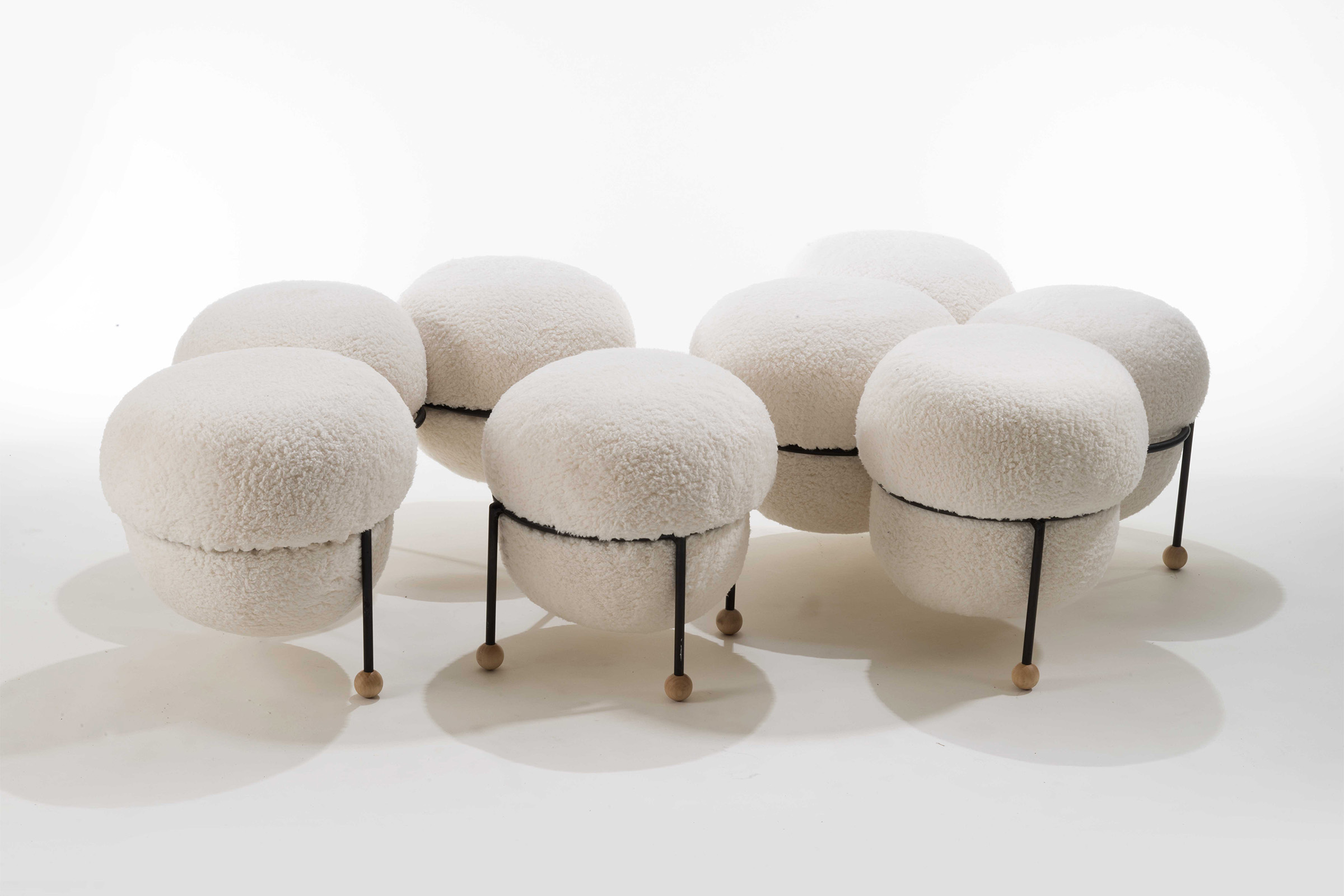 white sheeplike modular seating 