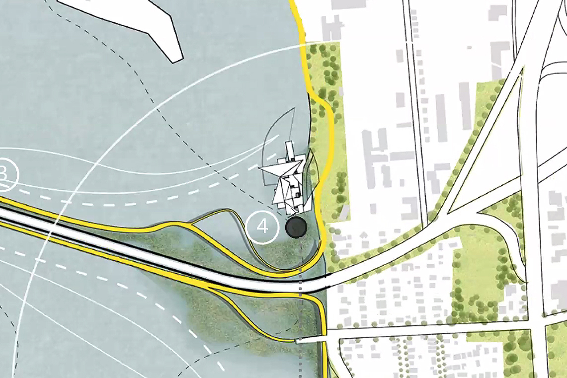 a map showing the proposed rerouting of the bridge on-ramp