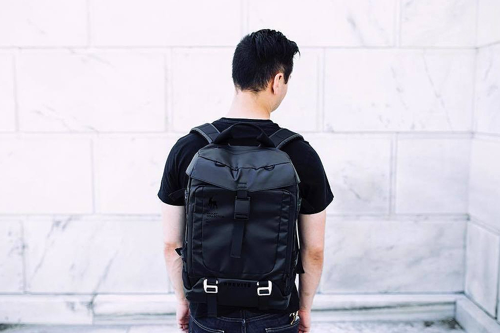 person wearing backpack by Brandon Kim MID 18, from his company Brevite
