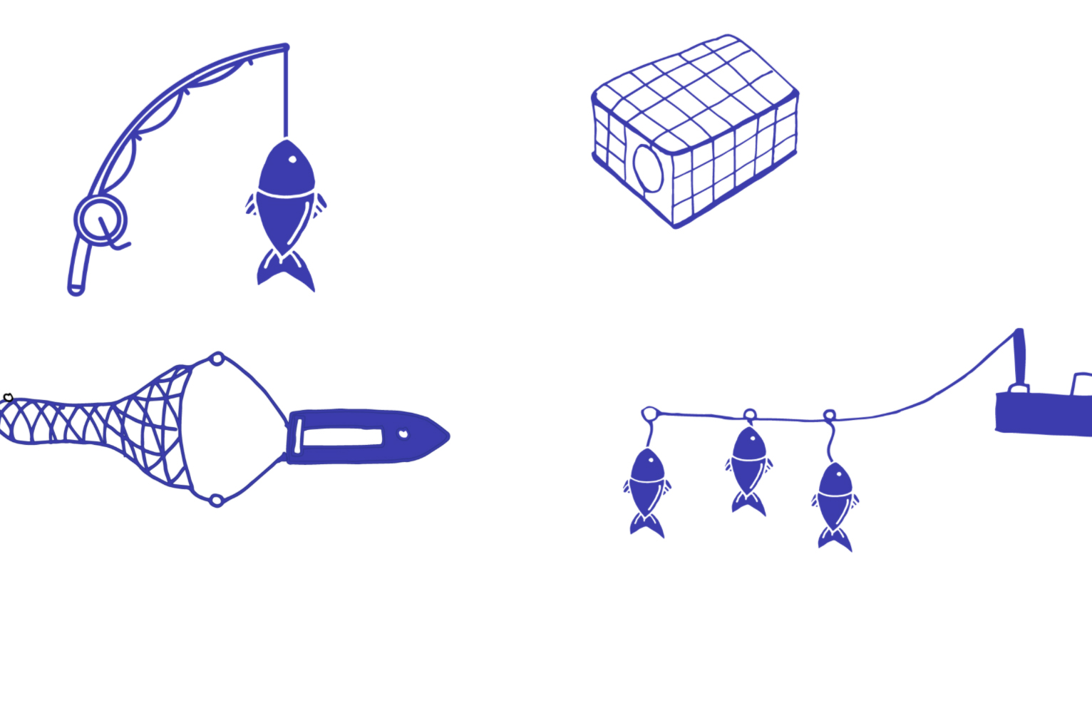 sketches outlining fishing methods