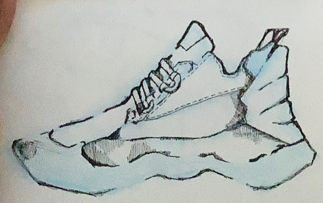 A sketch of a shoe, for Recycled Model #01, by Dorian Epps 21 ID