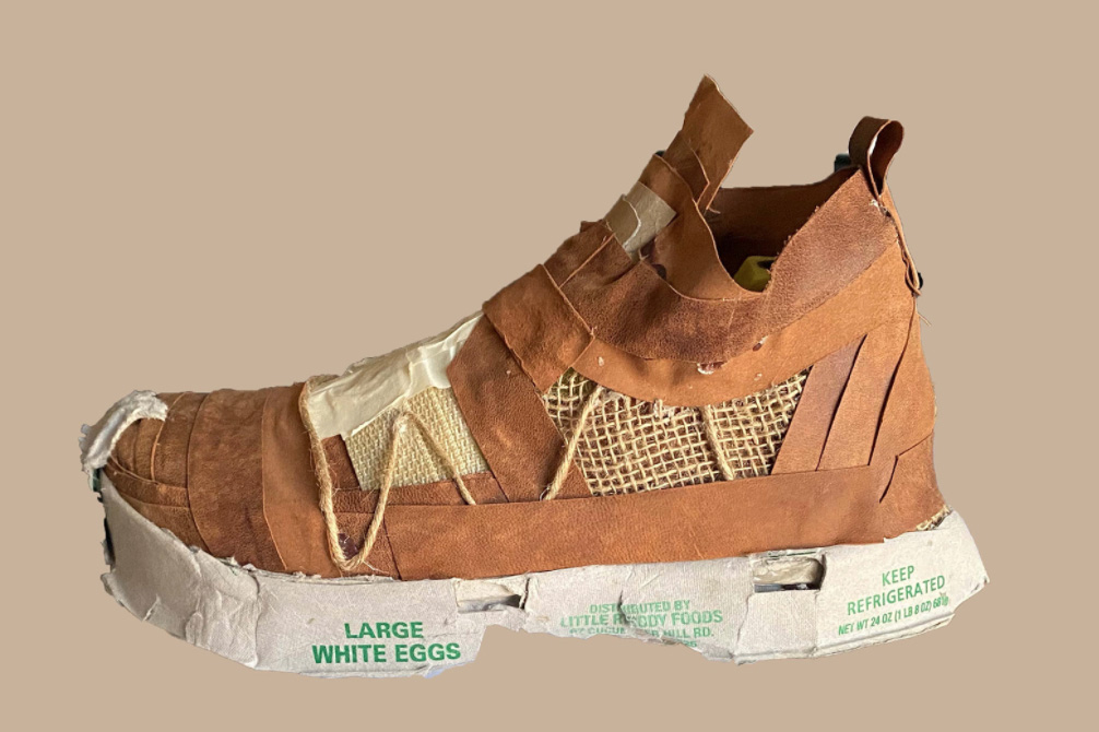 Hand prototyped shoe made of found materials by aspiring footwear designer, Dorian Epps 21 ID