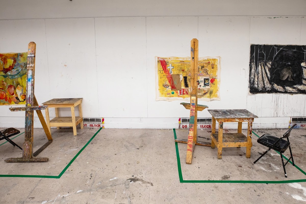 Painting studio set up for socially distanced work