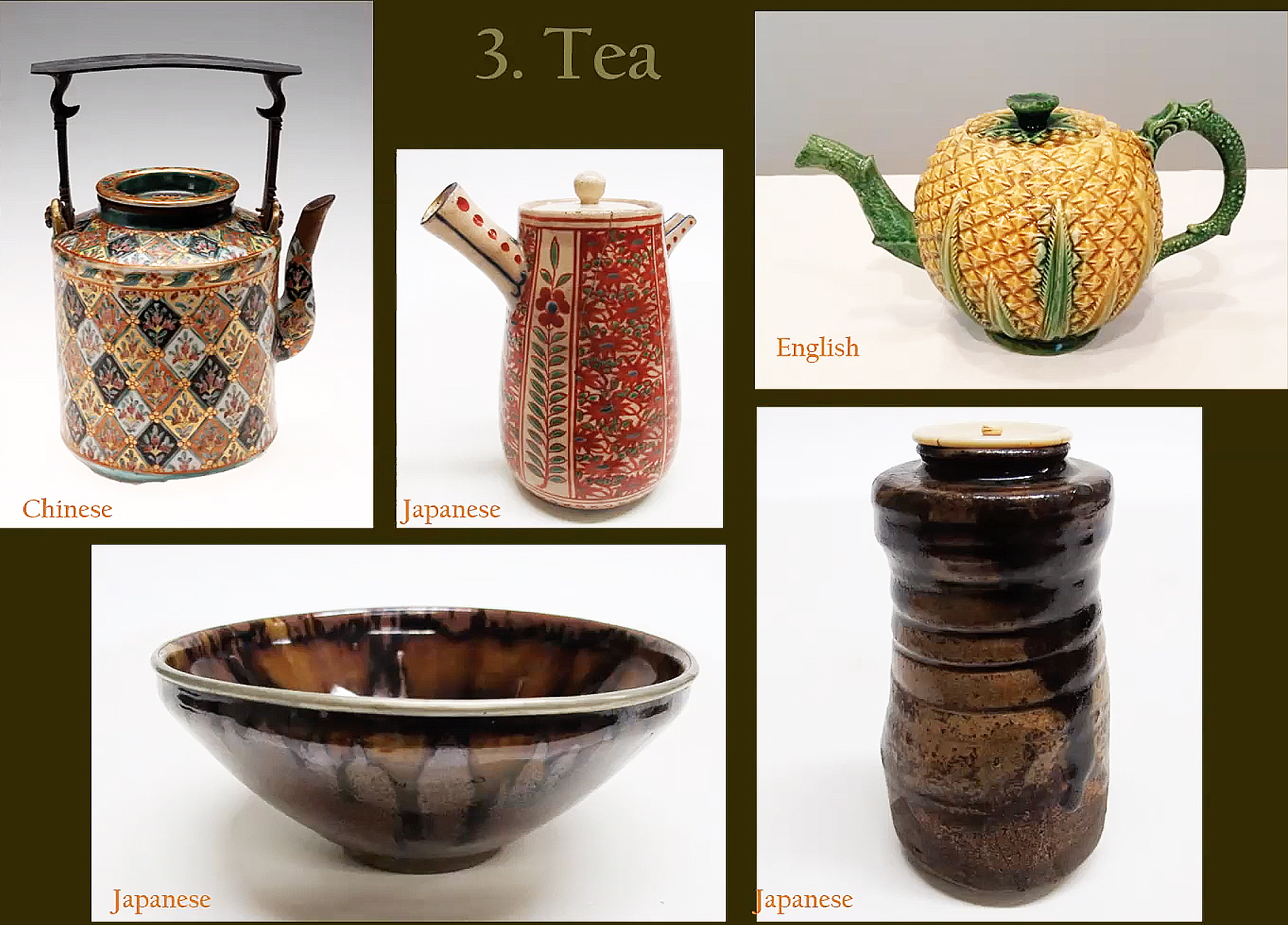a photo collage of tea vessels from the collection of the RISD Museum