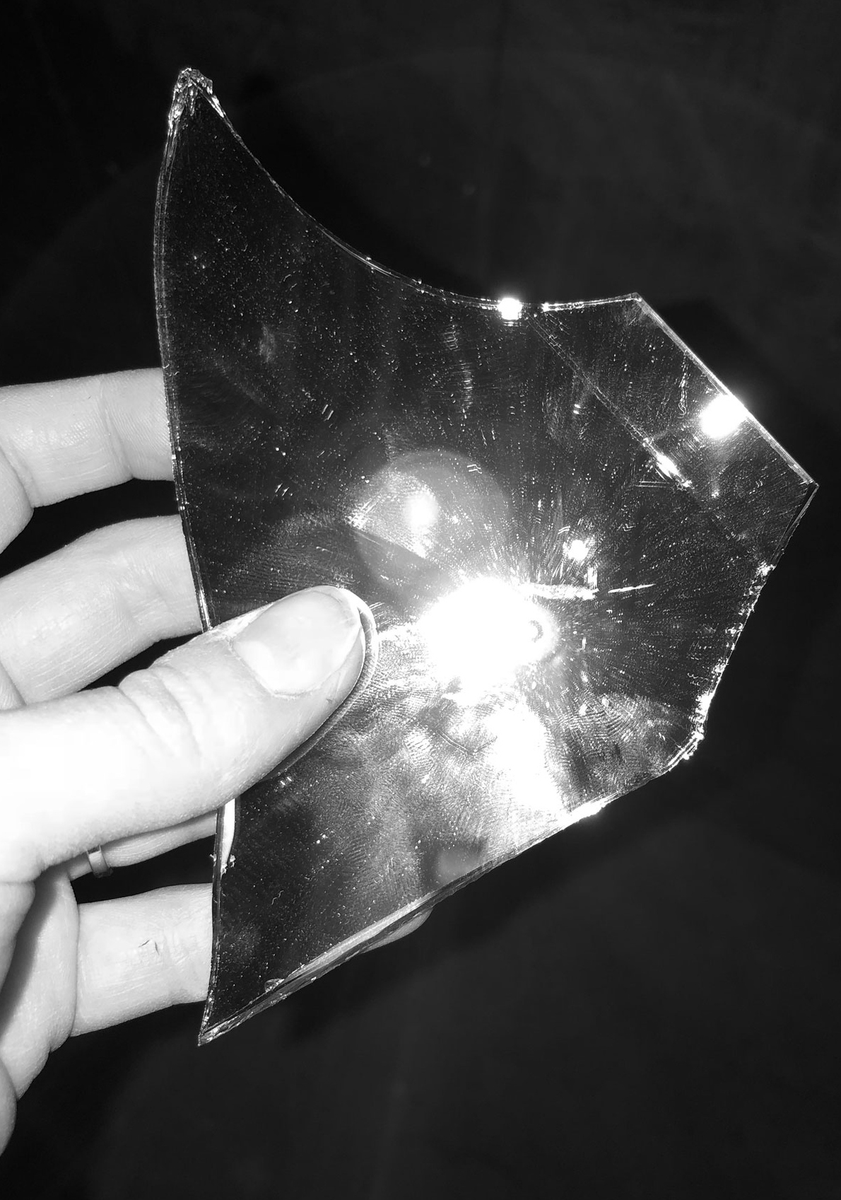 black and white photo of a shard of glass