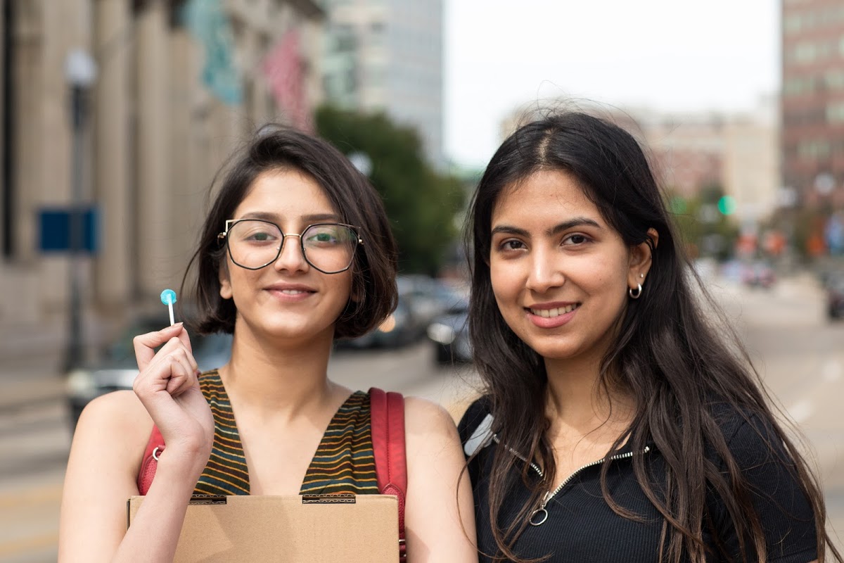 Two RISD students in downtown Providence, RI.