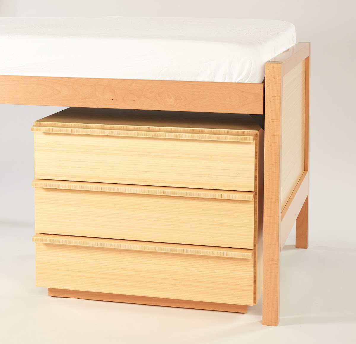 Wooden drawers under bed for new North Hall RISD residence, by Professors John Dunnigan MFA 80 ID and Lothar Windels BID 96