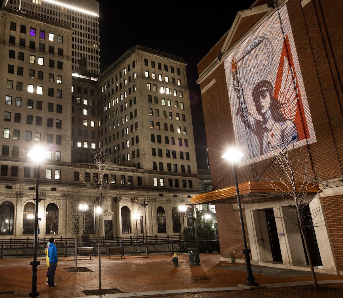 Shepard Fairey 92 IL Hope for RI poster projected on RISD auditorium