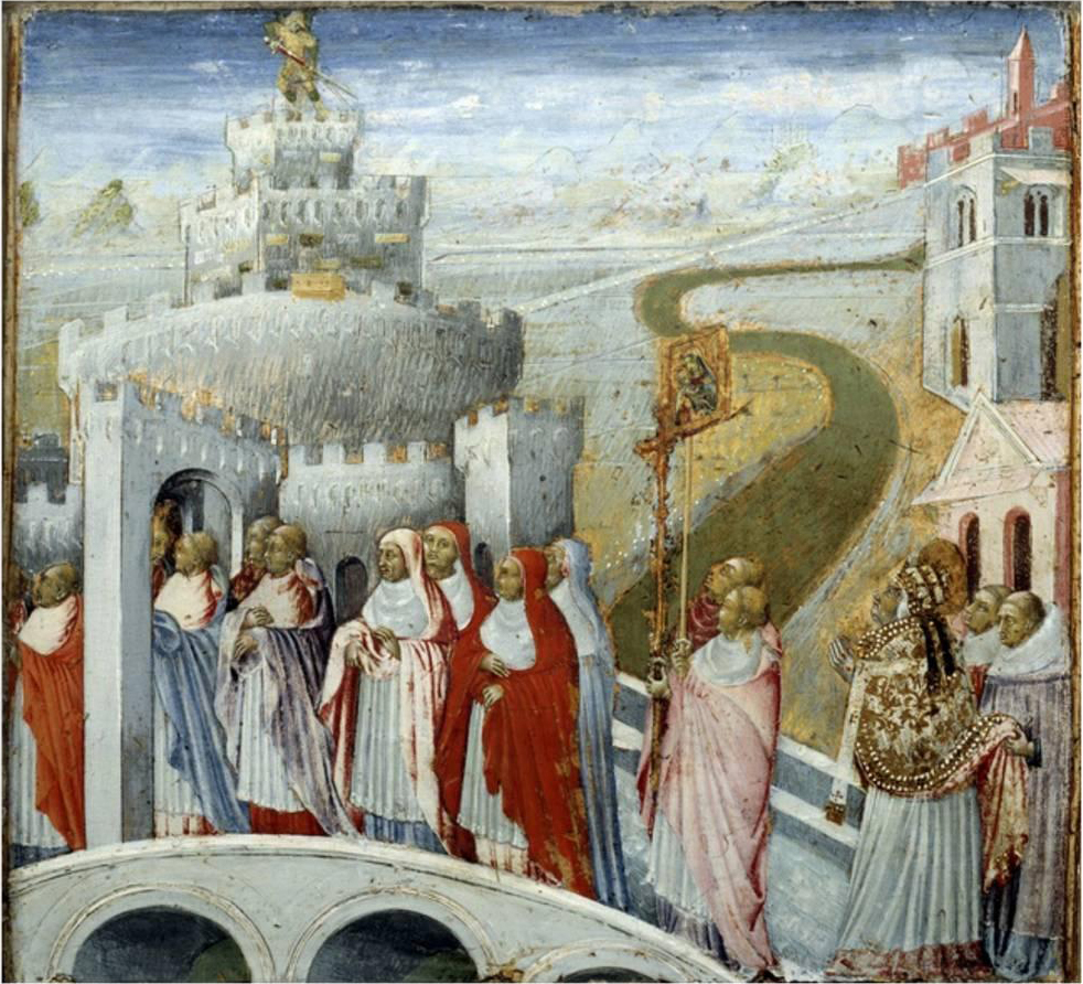 Giovanni di Paolo’s oil on wood painting Procession of St Gregory (c 1465–70)