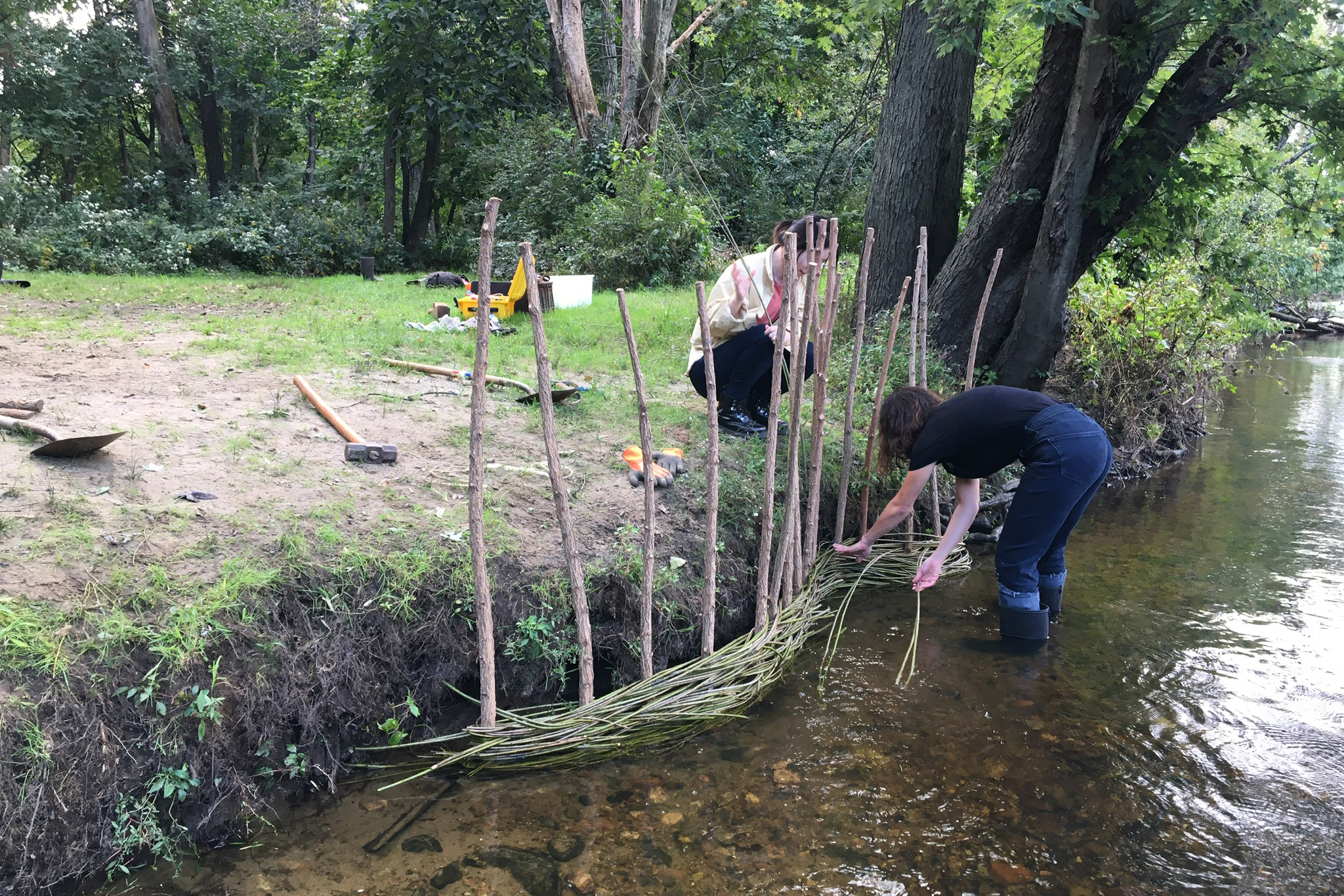 woven fencing in progress