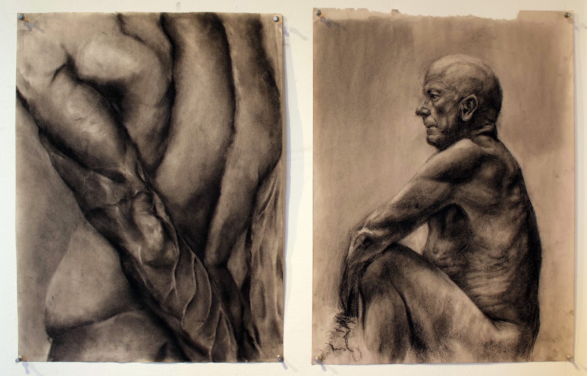 Charcoal drawings of human anatomy at the EFS Triennial