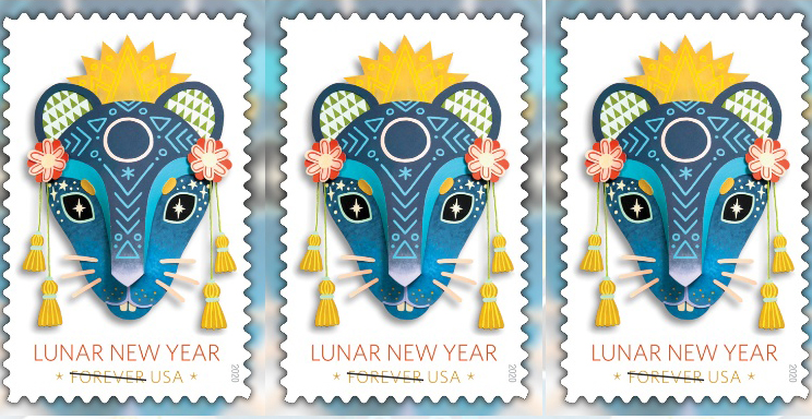 The Year of the Rat stamp by Camille Chew MFA 20 PR, commissioned by the US Postal Service