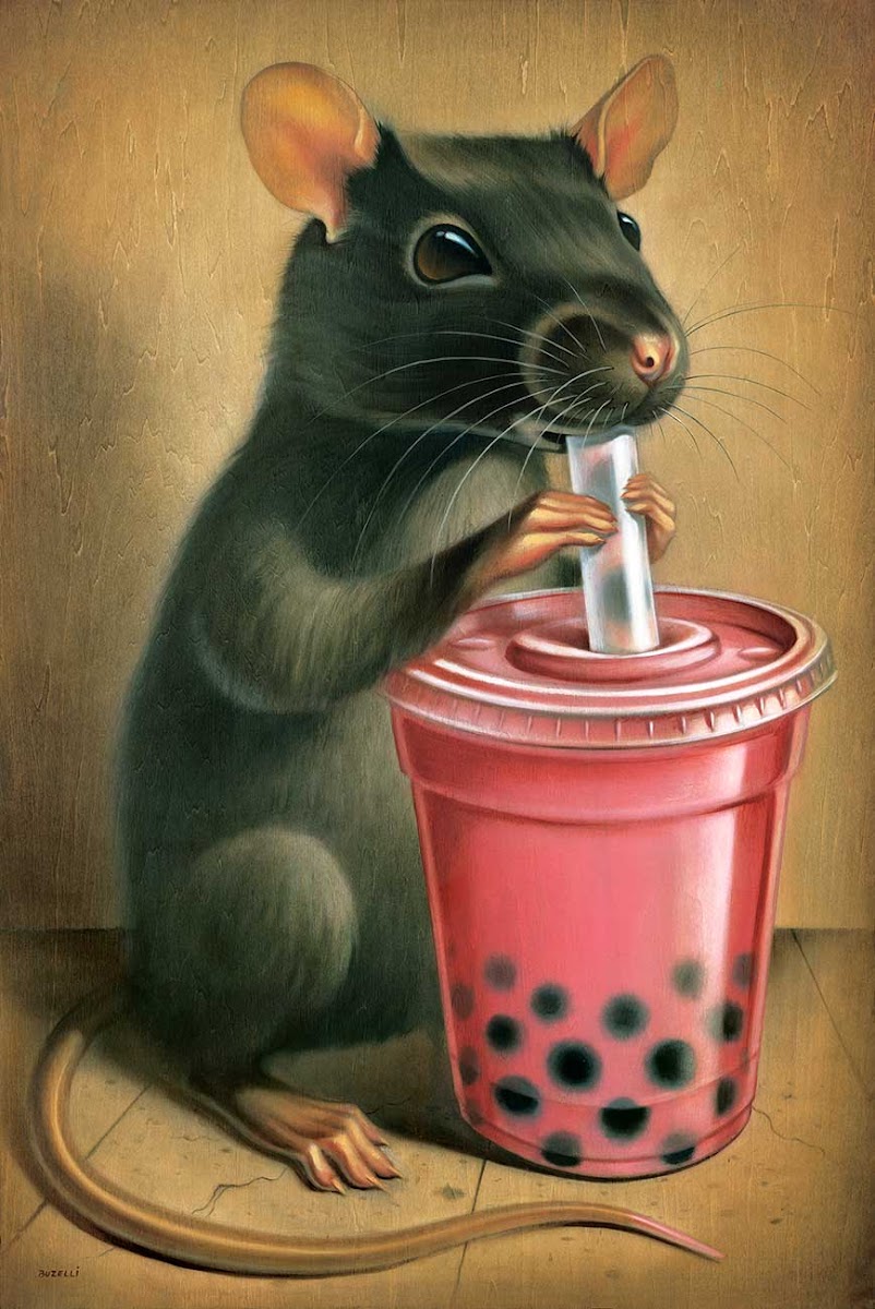 Mouse drinking bubble tea piece by Chris Buzelli 95 IL and SooJin Buzelli 96 IL