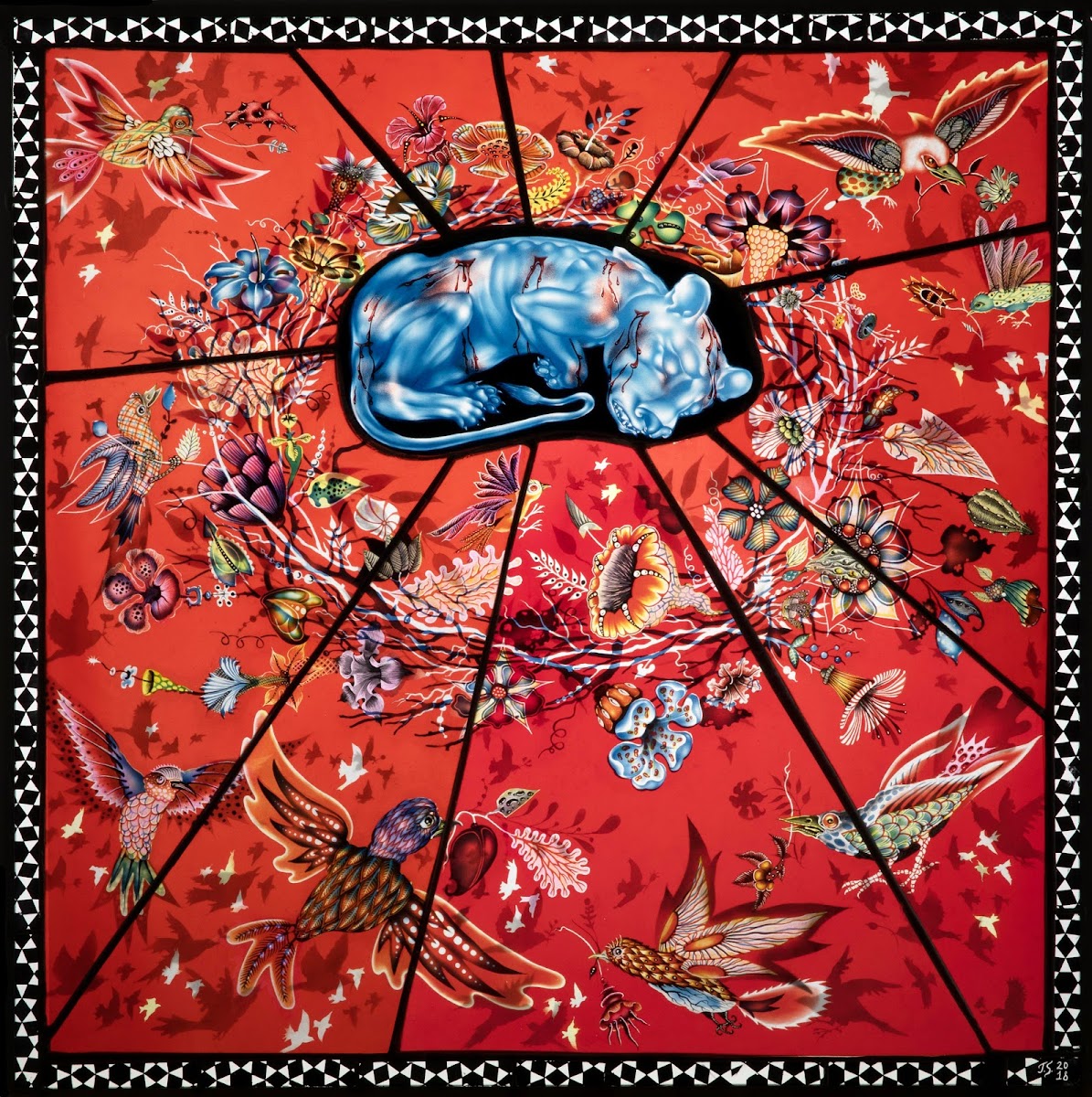 Murdered Animal (2019, stained glass lightbox, 28 x 28 x 3") by Judith Schaechter 83 GL