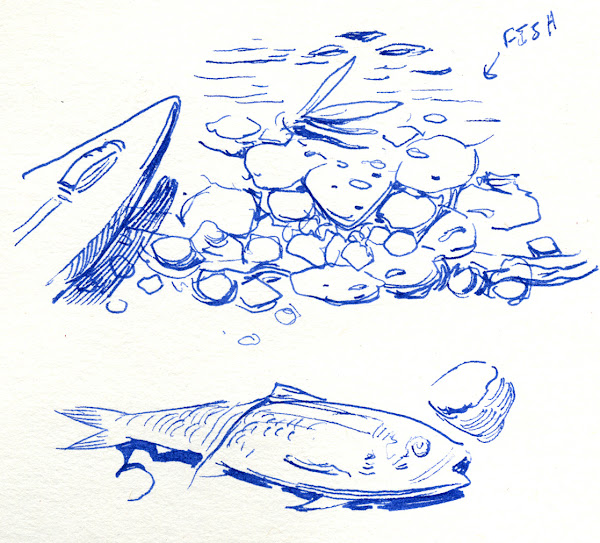 Sketch of river and fish by Julie Benbassat 19 IL