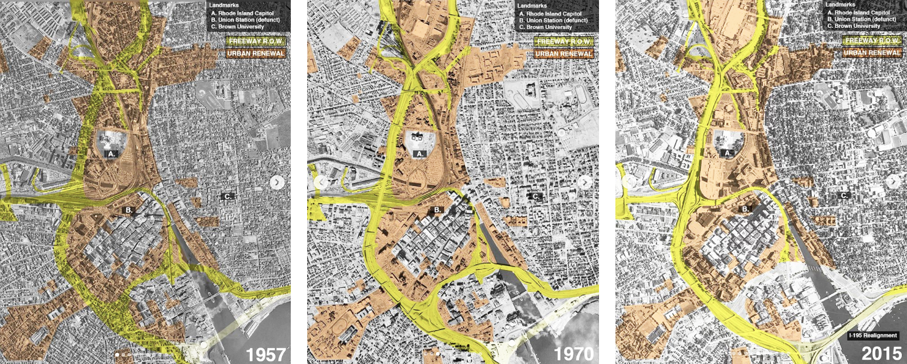 map showing how the site has changed since the 1950s