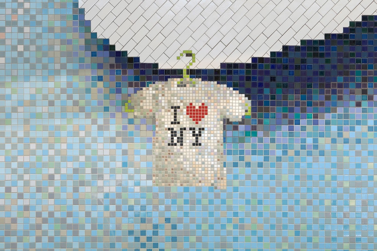 I Love NY t-shirt portion of Laura Owens 92 PT's La Guardia installation