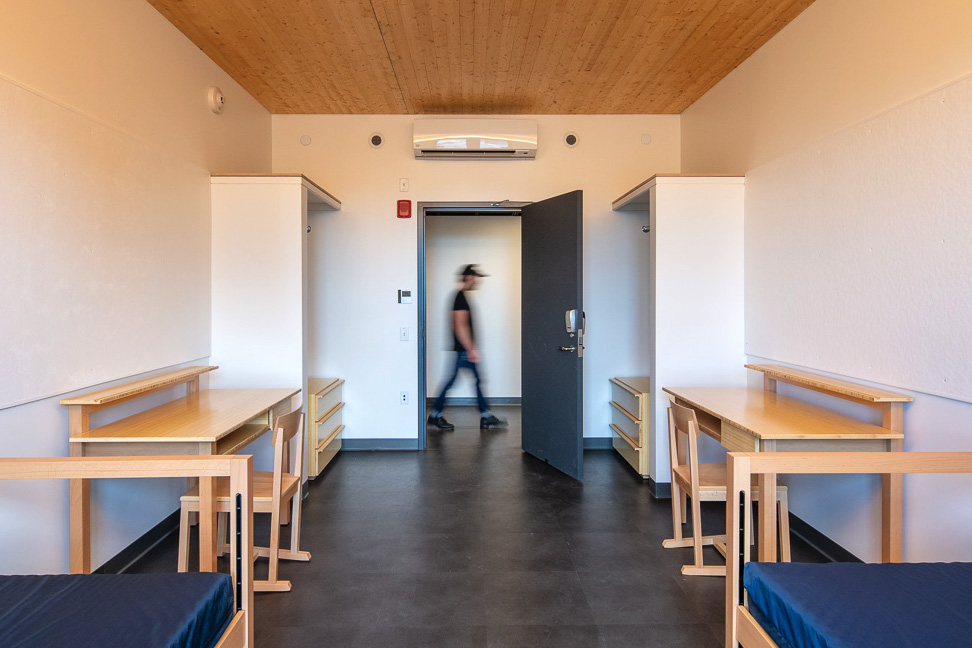 Inside a double dorm room in North Hall residence