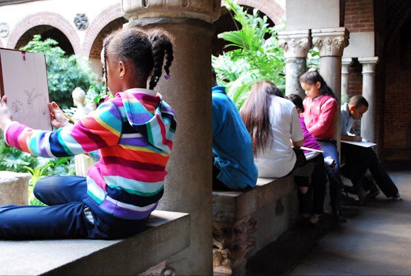 Kids sketching in the courtyard of Boston’s Isabella Stewart Gardner Museum