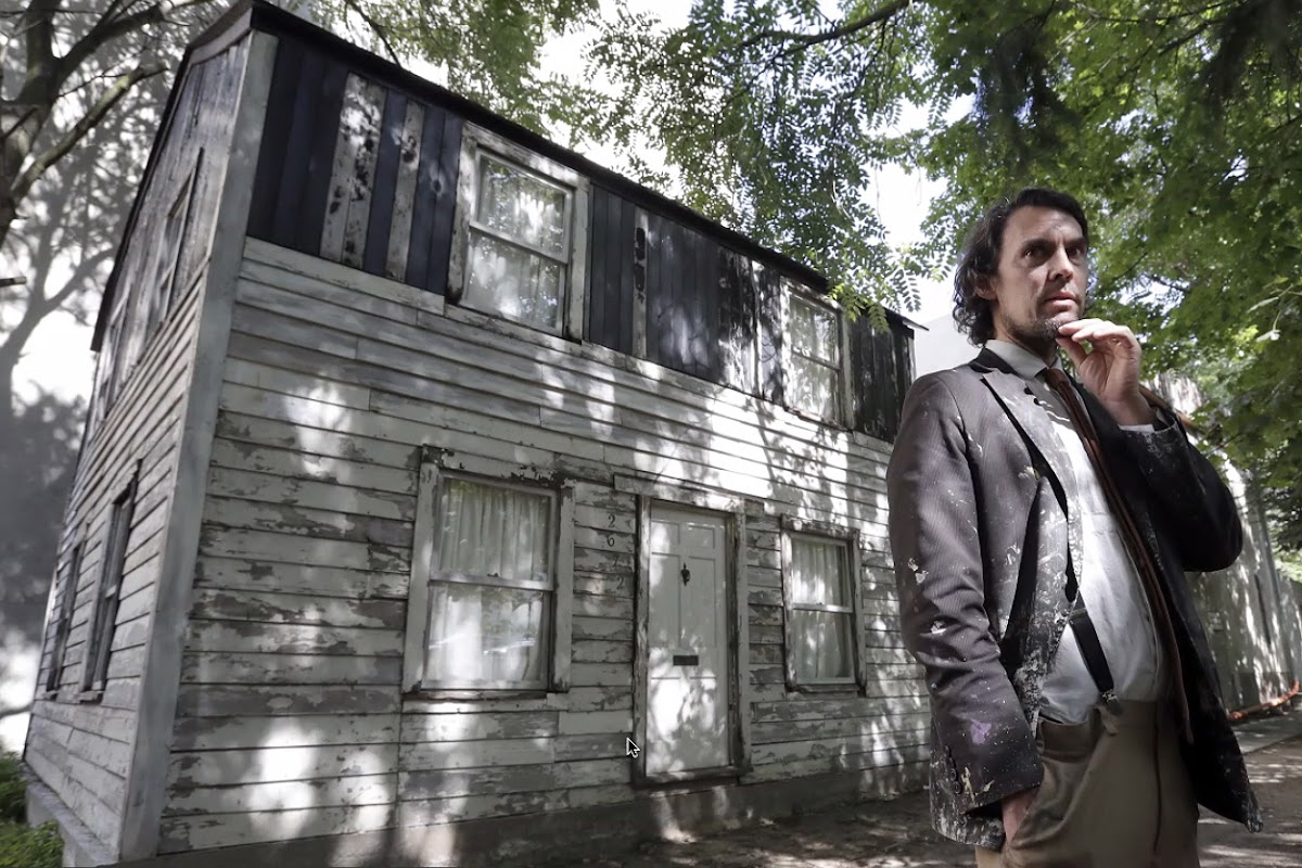 American artist Ryan Mendoza with the Rosa Parks house in his own backyard in Berlin, Germany.