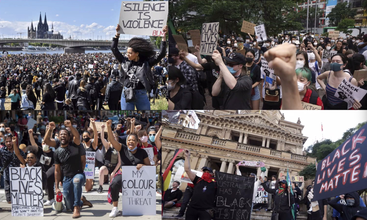 Four photographs of protest put together