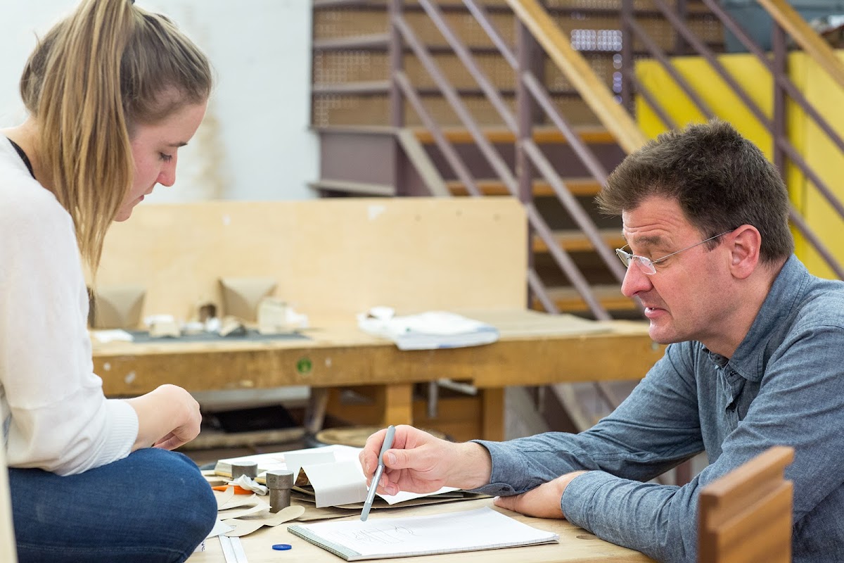 Furniture Design Professor Lothar Windels BID 96 working with student