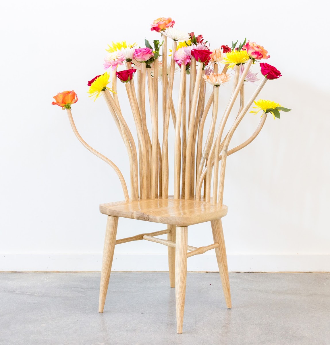 Windsor Flower Chair (ash, glass vials, fresh-cut flowers) by Annie Evelyn 99 FD/MFA 09