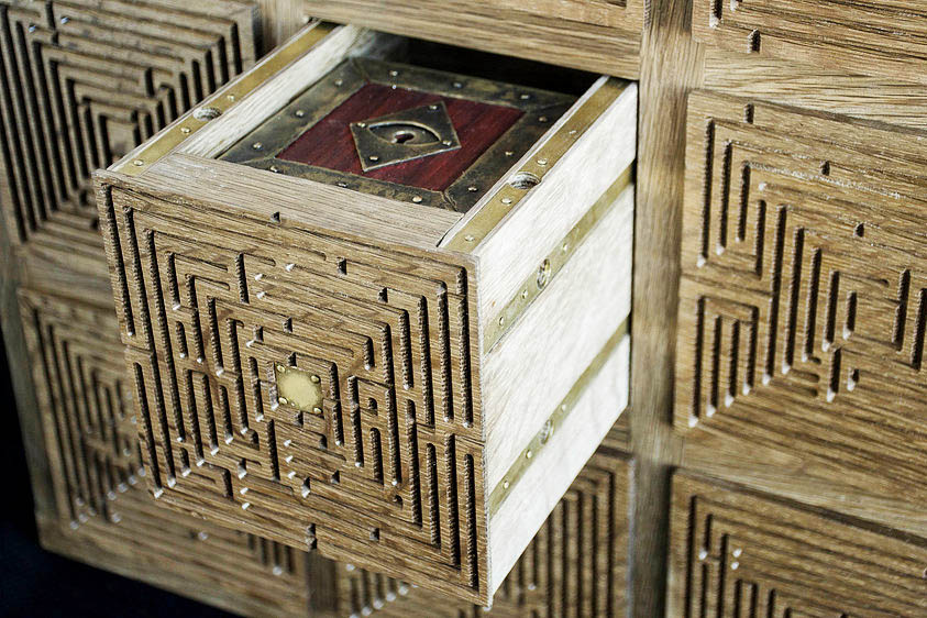 The Daedalus Cabinet, with its secret drawer, reveals the Eye of the Beholder puzzle object, Justin Seow 18 FD 