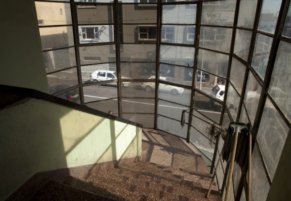 Stairway of abandoned Rex Trueform factory in Cape Town