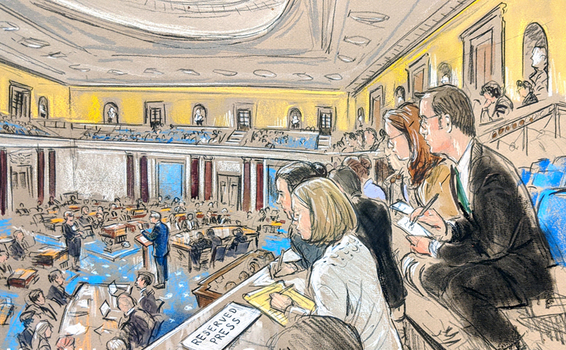 Bill Hennessy 79 PT courtroom sketch from the presidential impeachment trial