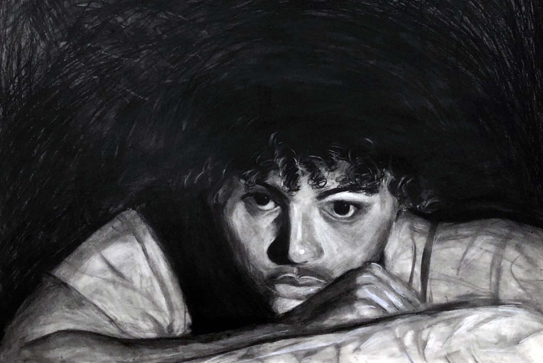 black-and-white self-portrait
