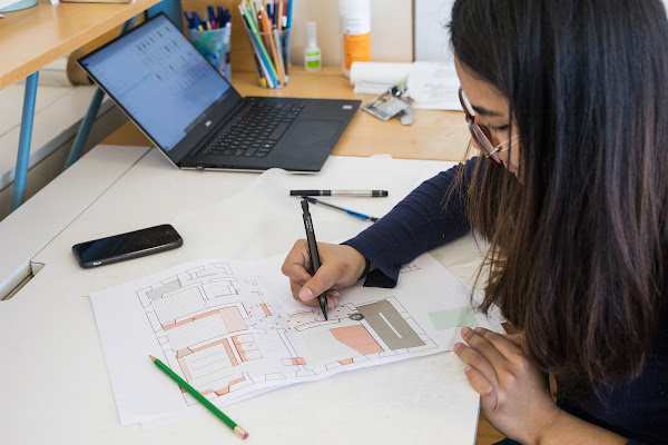 Student working in Interior Architecture studio