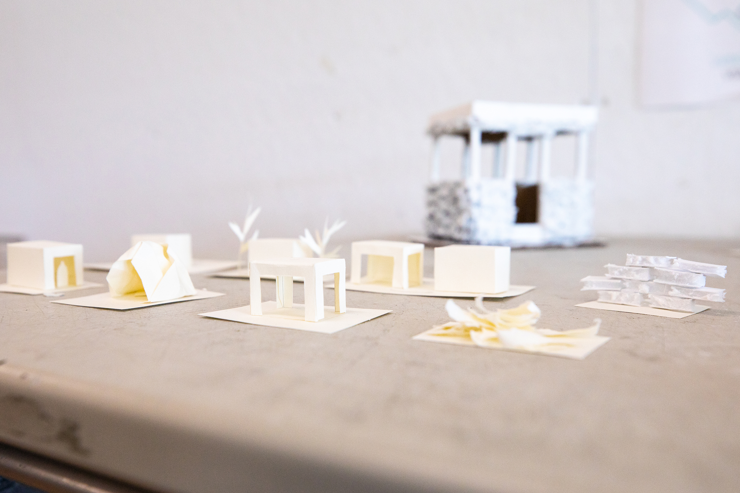 buildings modeled in white paper