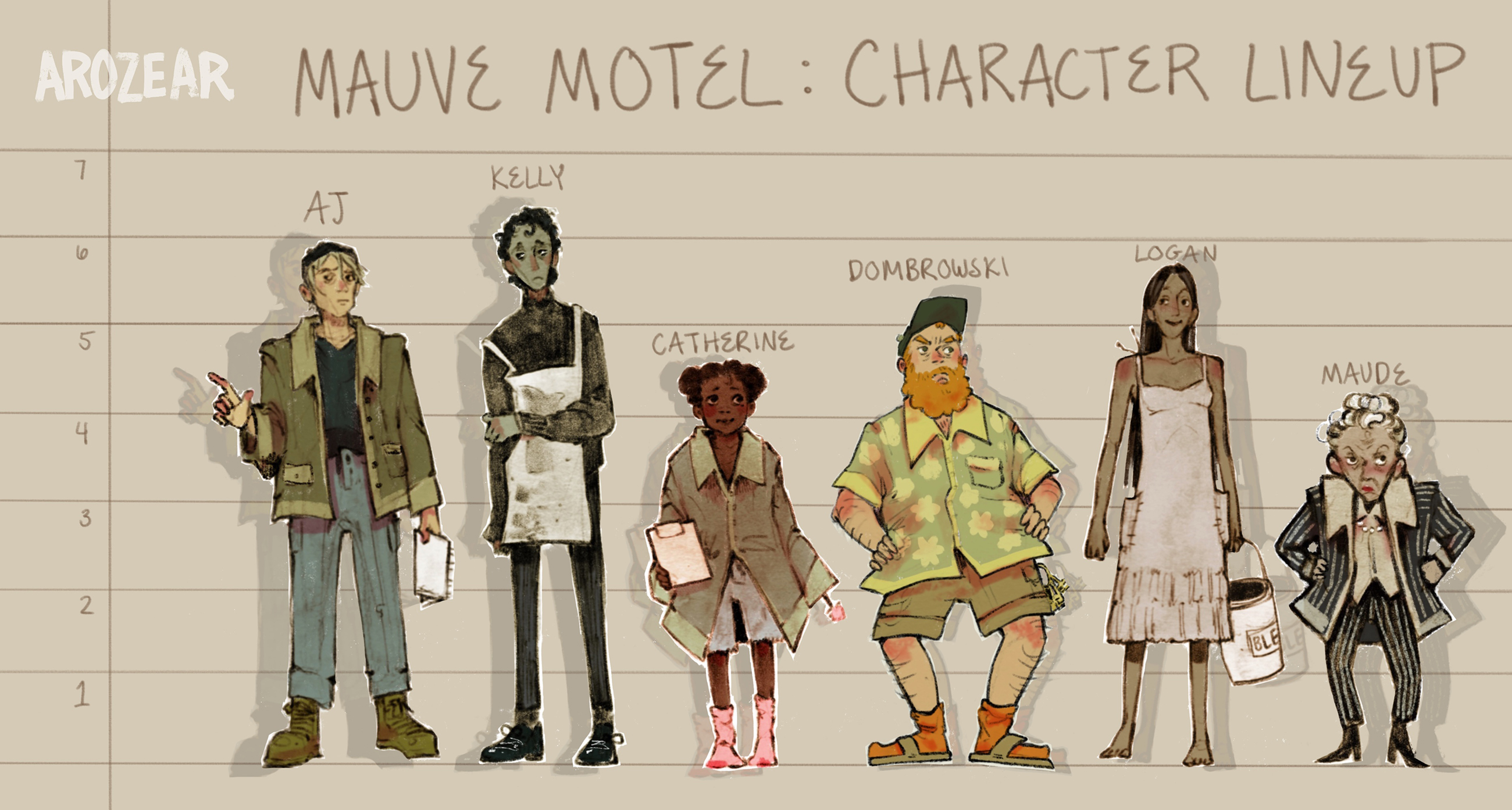 character lineup by Mia Rozear