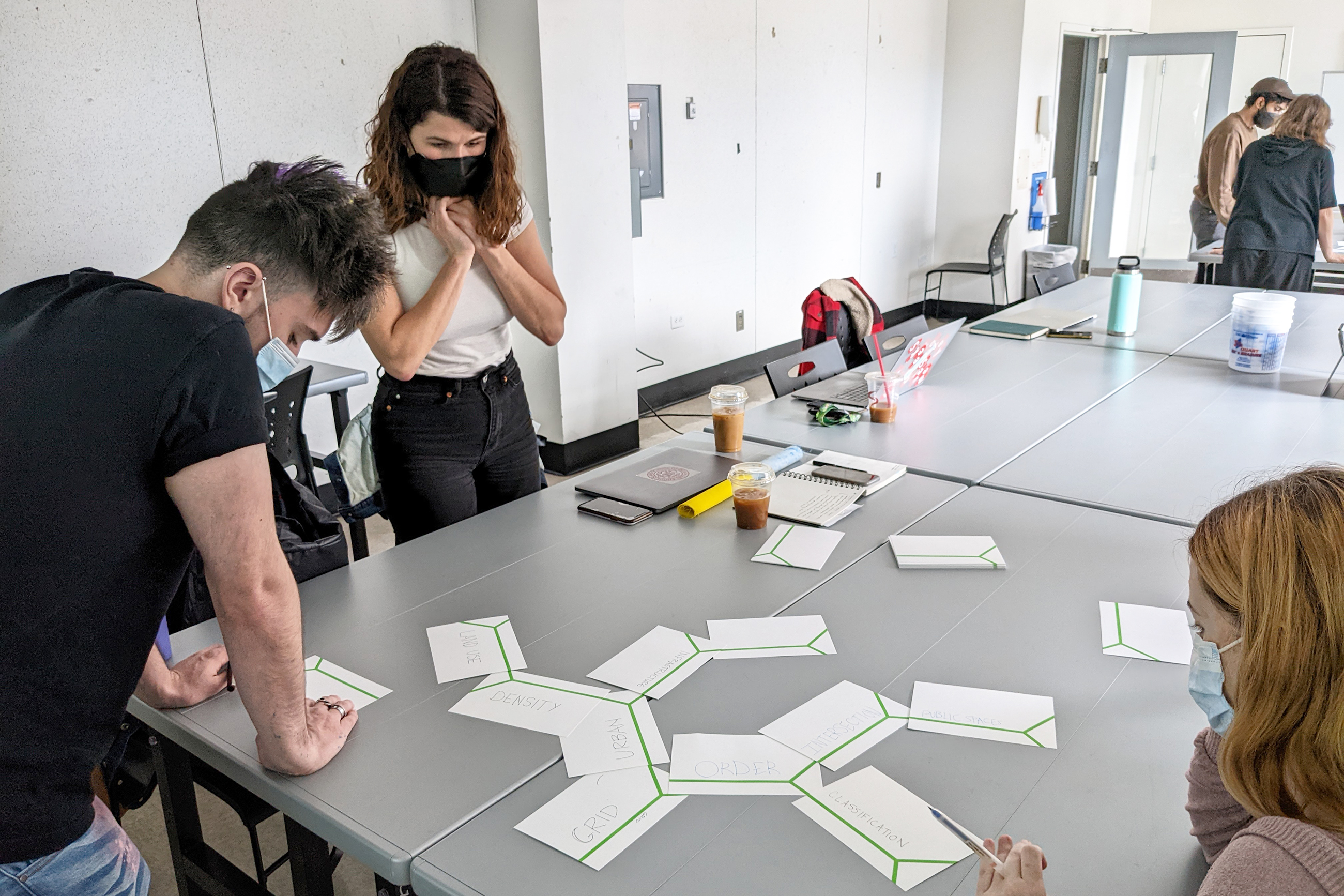 students work together around a table