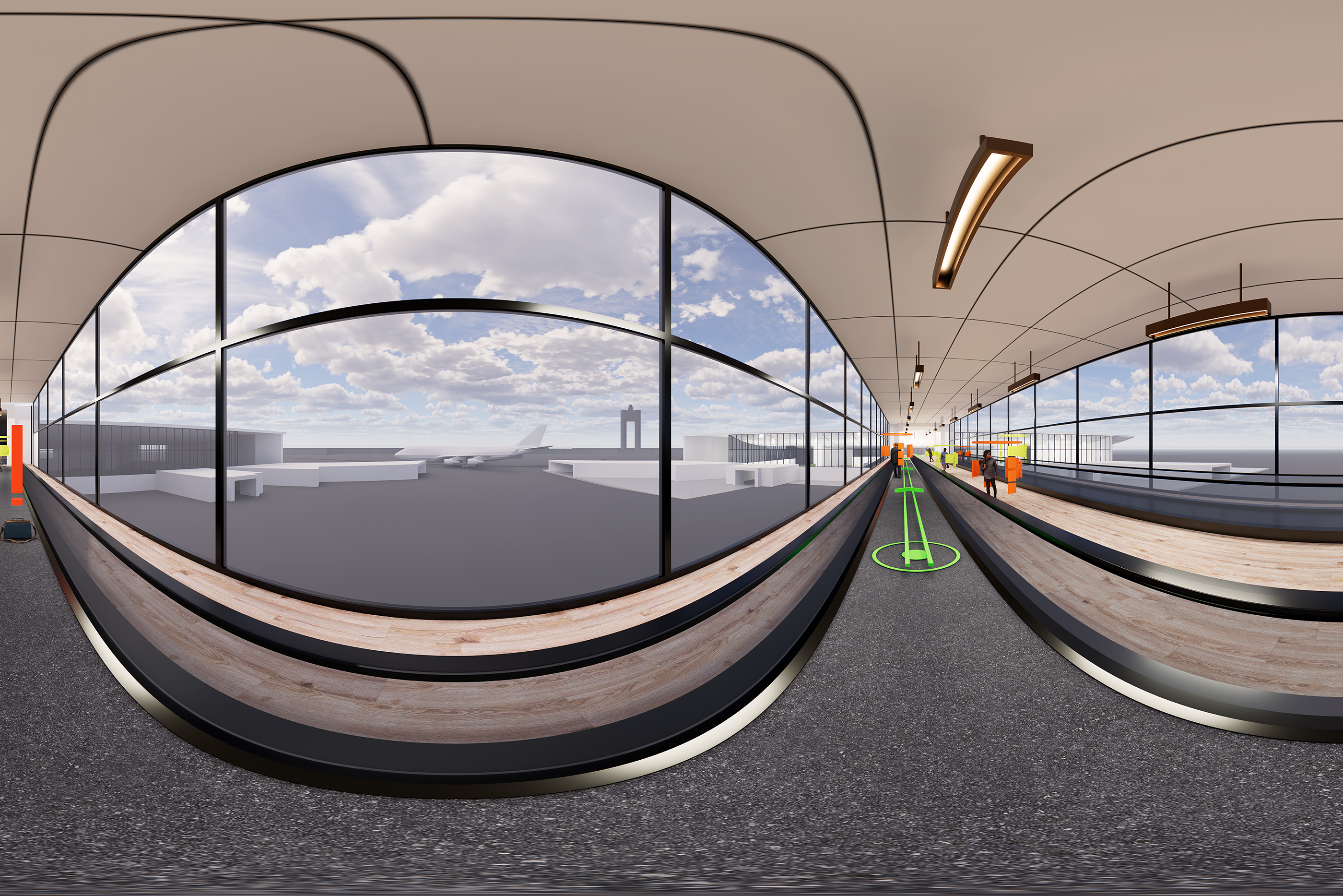 AR view of a reimagined airport walkway