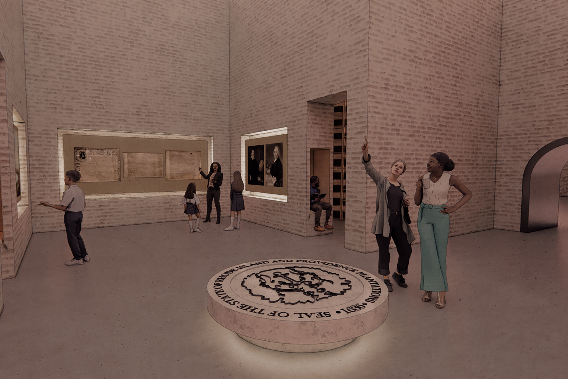 rendering of a subterranean museum focused on state history
