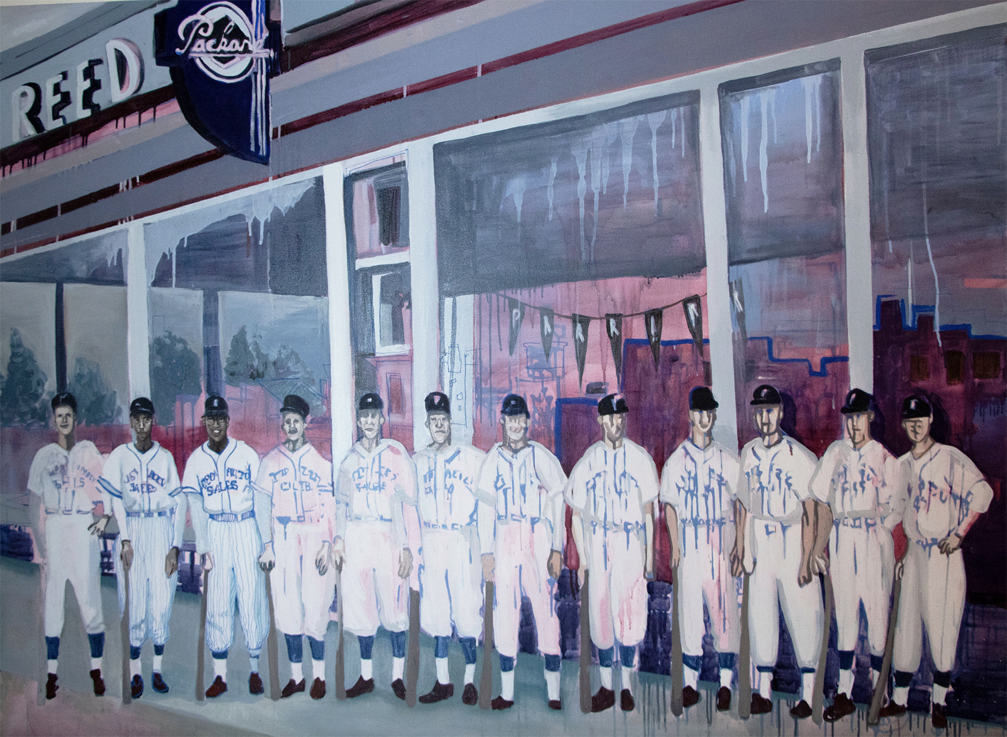 painting of an old-time baseball team with one Black player