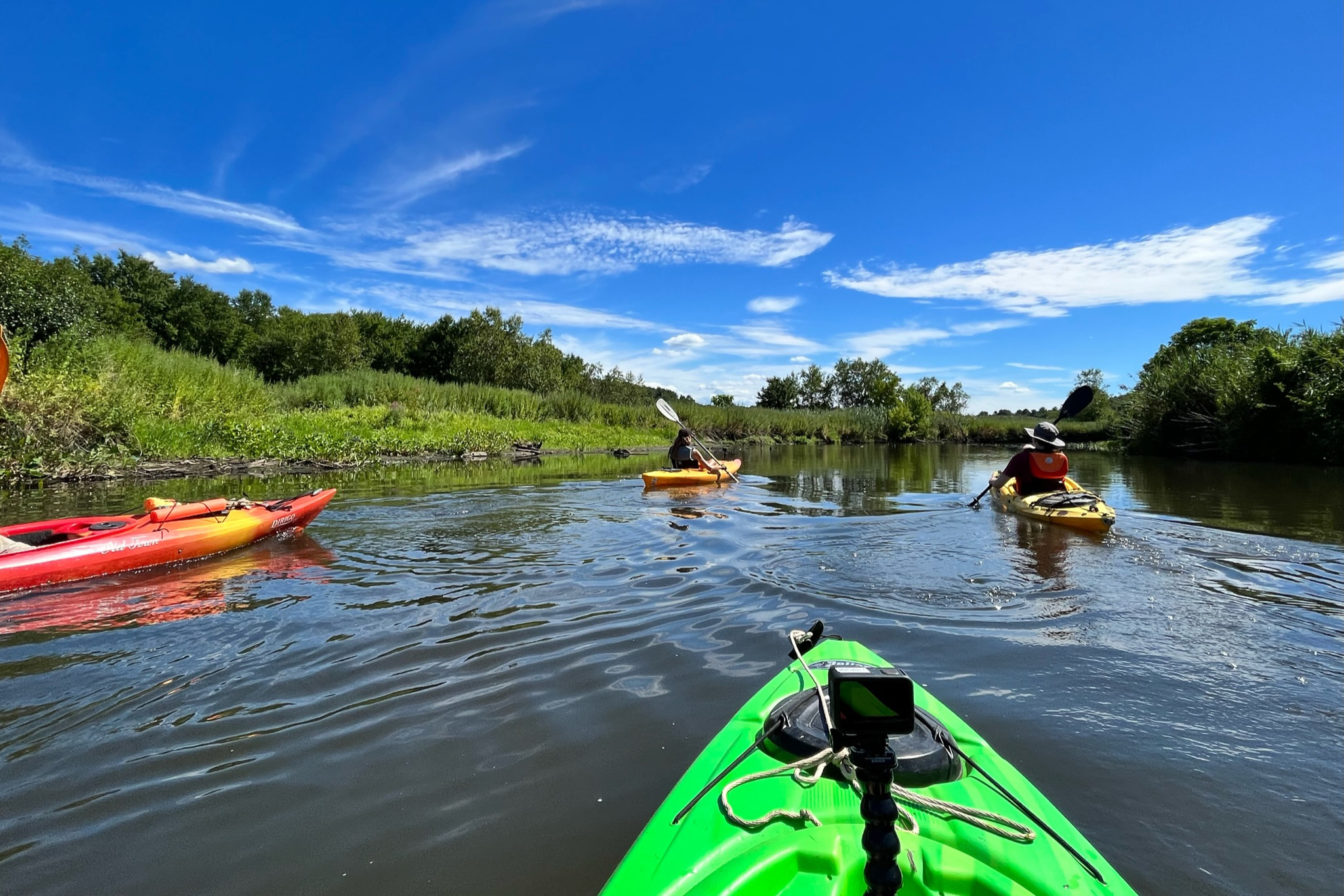 A view of the river from a paddler's kayak