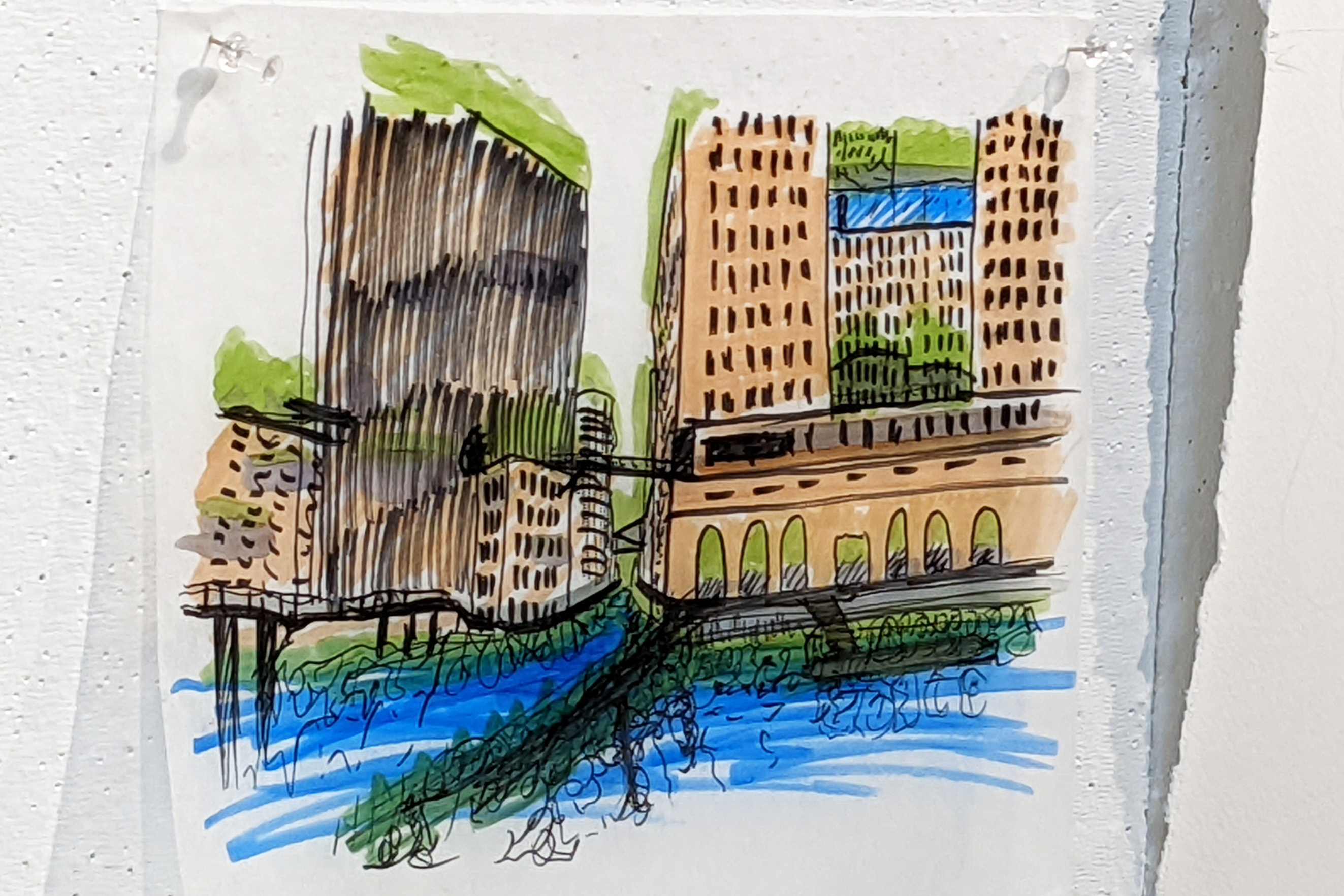 sketch of a downtown Providence using oyster shell construction