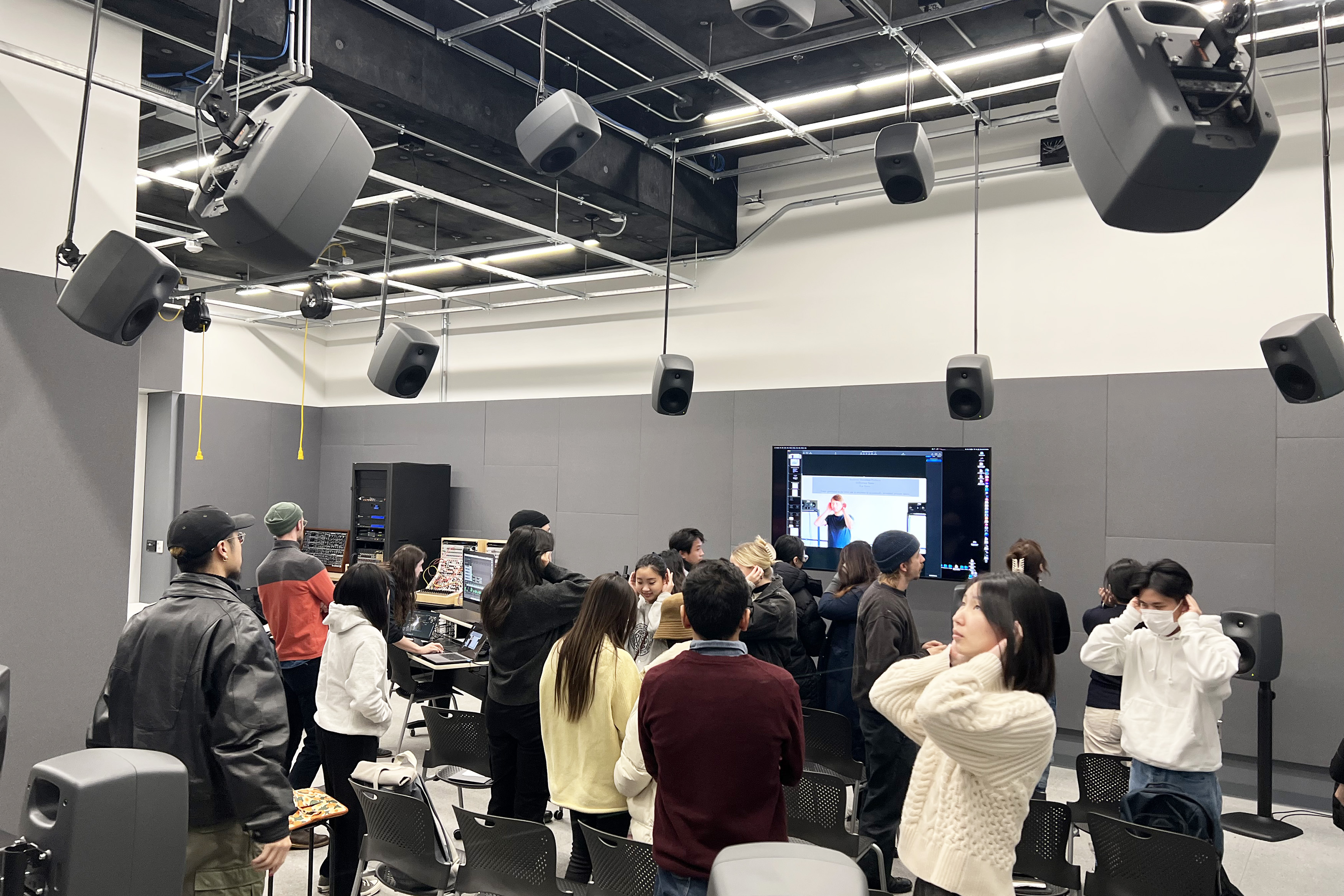 students deep-listening in the studio