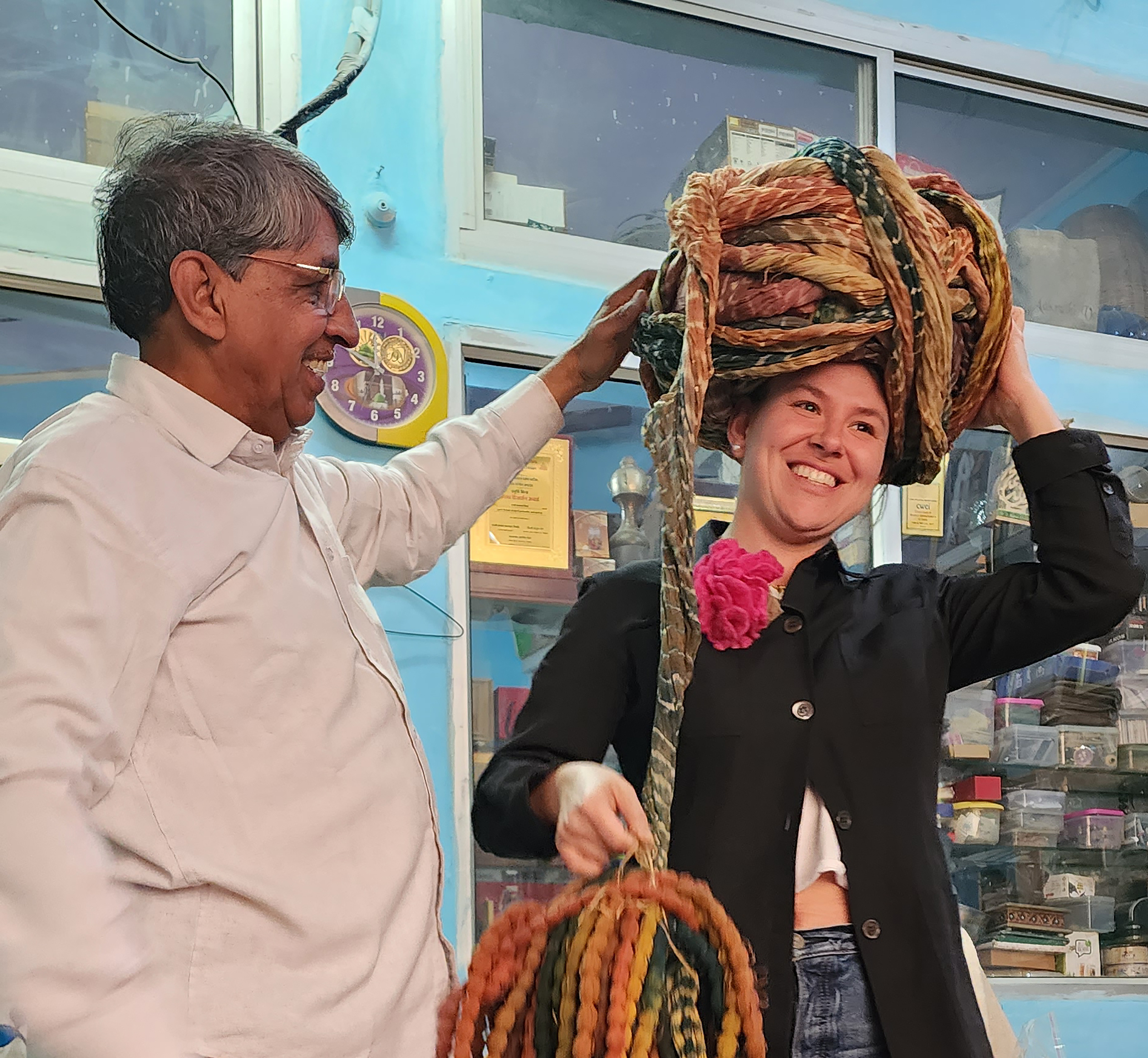 wrapping a long textile turban