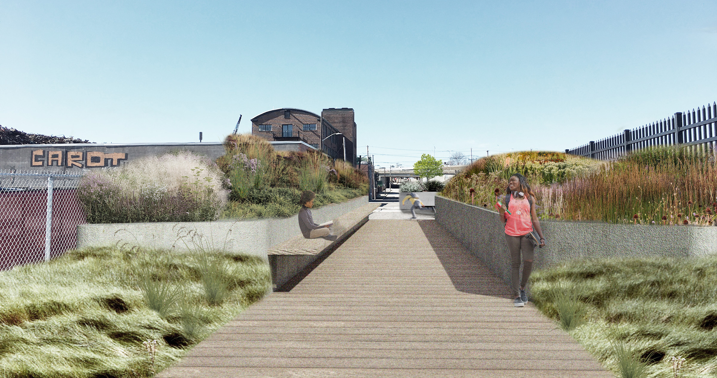 rendering of Public Street waterfront in Providence