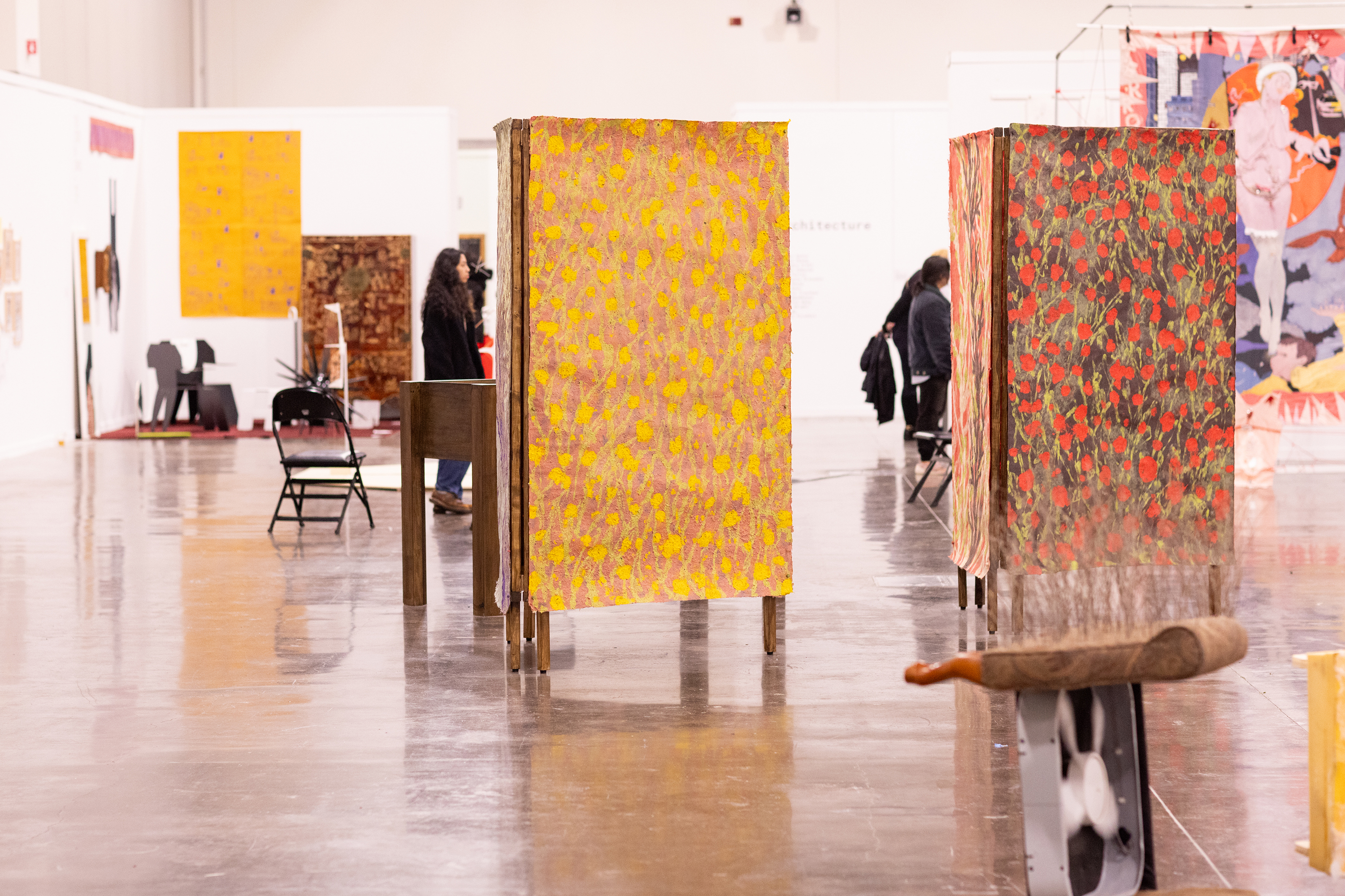 a series of screens featuring handmade floral papers