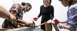 Kirloskar Visiting Scholar Asim Waqif and RISD students build wooden structure together during workshop