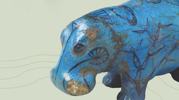 ancient blue hippo figure