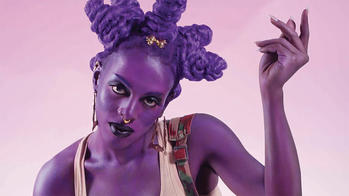 intriguing self-portrait in purple by Juliana Huxtable