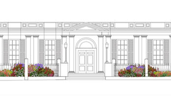 rendering of RISD Museum exterior with pollinating plants