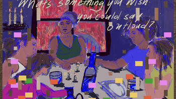 colorful painting of a family at the dinner table