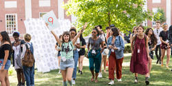 Students outside at new student orientation